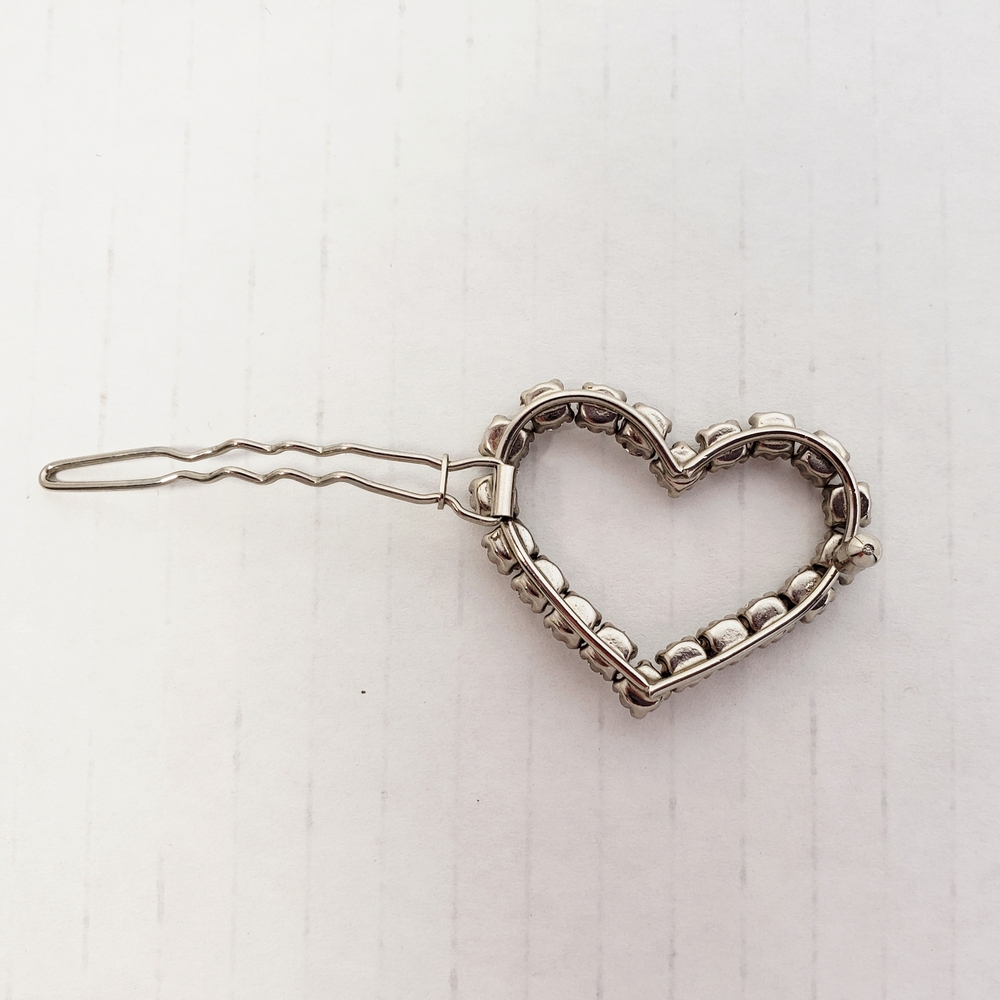 Rhinestone Crystal Heart-Shaped Hair  Barrette Vintage - Picture 5 of 8